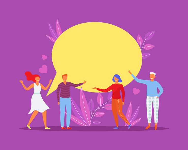 Vector people talk in chat, communicate by message, vector illustration. man woman character talking with speech bubble, happy messaging concept.