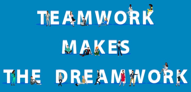 Vector people on teamwork makes the dreamwork for web mobile app