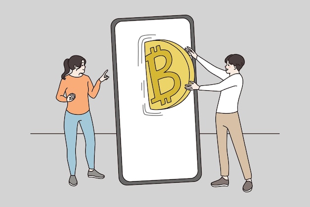 People transfer exchange bitcoin on cellphone application