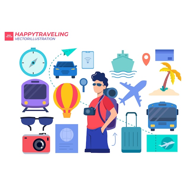 People travel character illustration in vacation concept