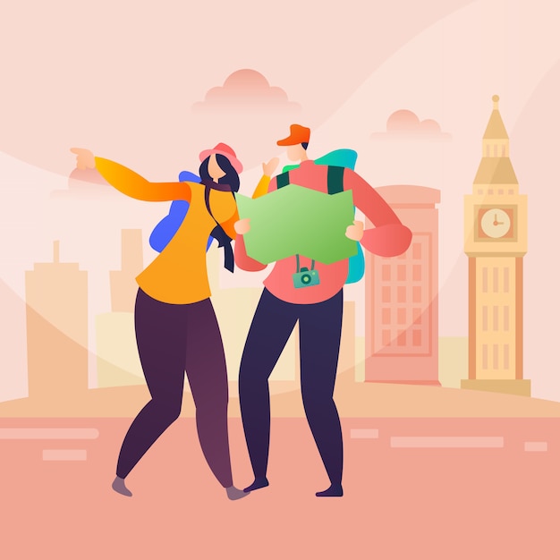 Vector people travel character in london in flat style