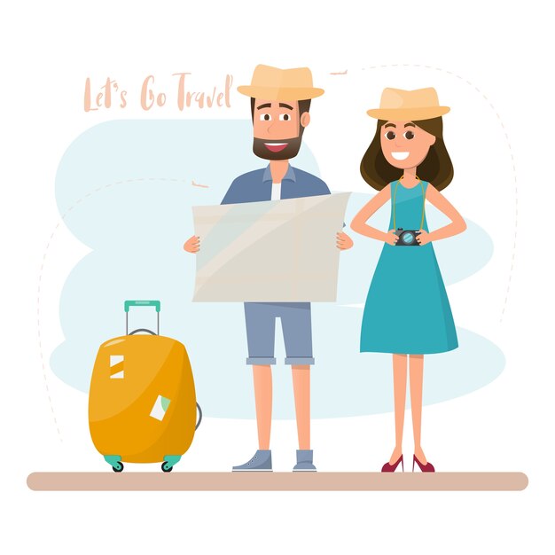 People travel. couple with bag for a vacation