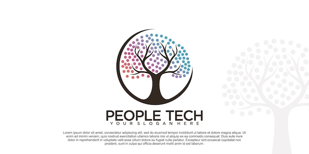 Уникальный дизайн логотипа дерева людей Premium векторы