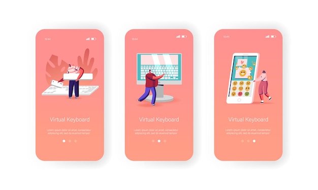 People Typing on Virtual Keyboard Mobile App Page Onboard Screen Template