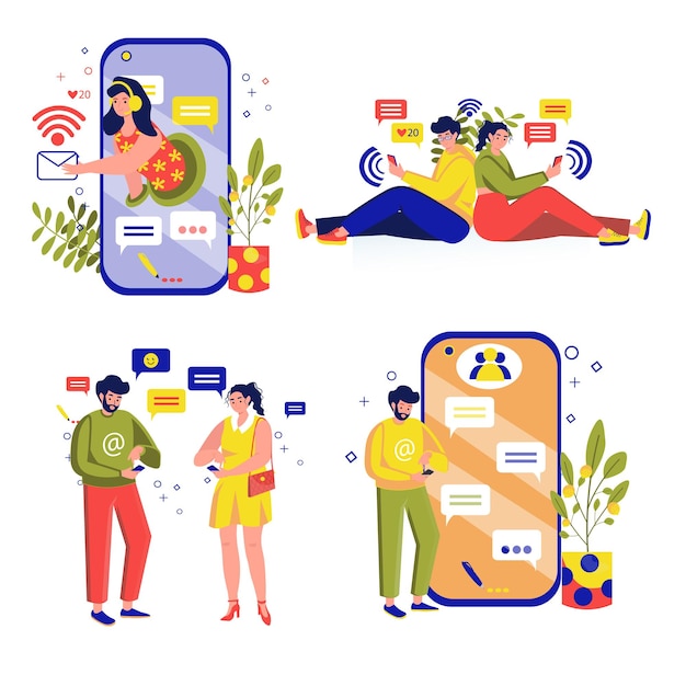 People use gadgets set concept with people scene in the flat cartoon design