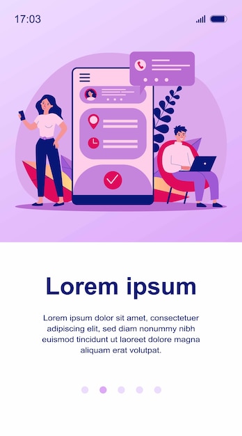 Vettore persone che utilizzano l'applicazione aziendale appuntamento. uomo e donna che pianificano un incontro con l'app online. illustrazione per la tecnologia internet, concetto di calendario mobile