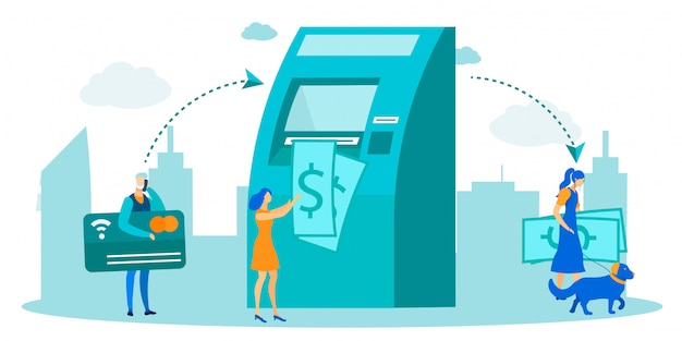 Vector people using atm for money transaction metaphor