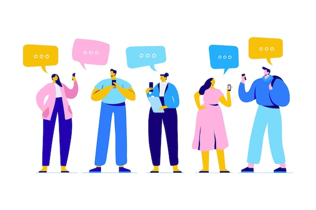 携帯電話を使用している人チャットチャットメッセージングフラットベクトルセット