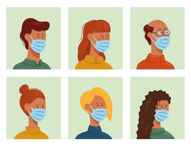Vector people using a face mask for coronavirus. flat vector illustration.