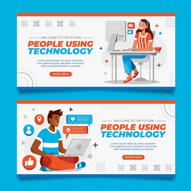 Vector people using technology banner set