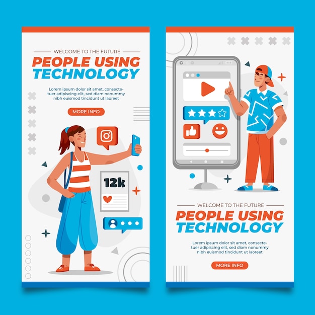 Vector people using technology banner set