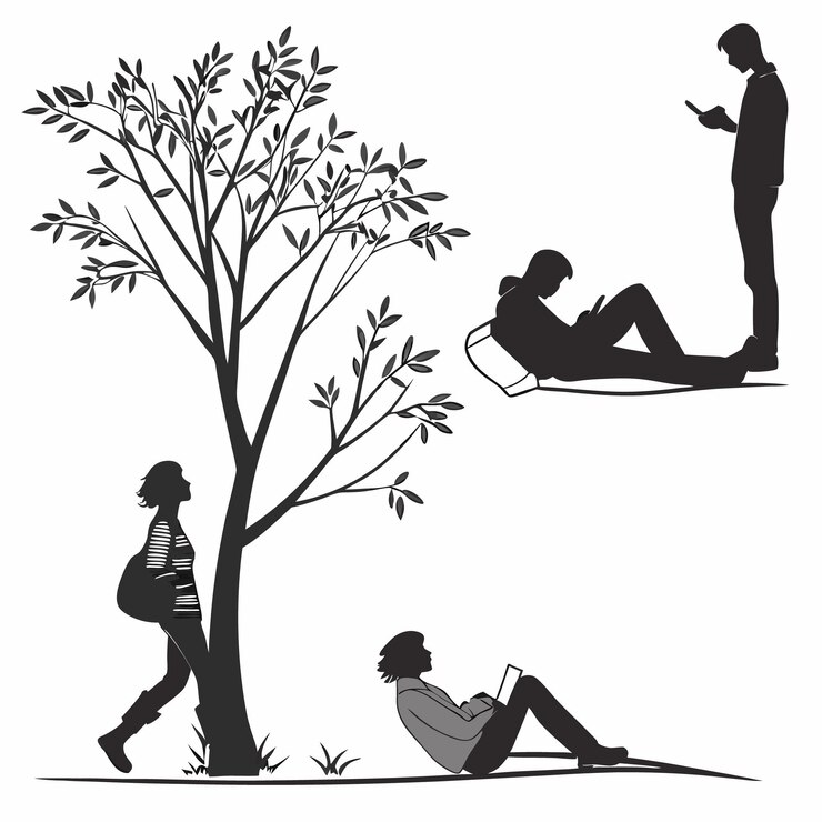Vector people using technology under a tree in a park