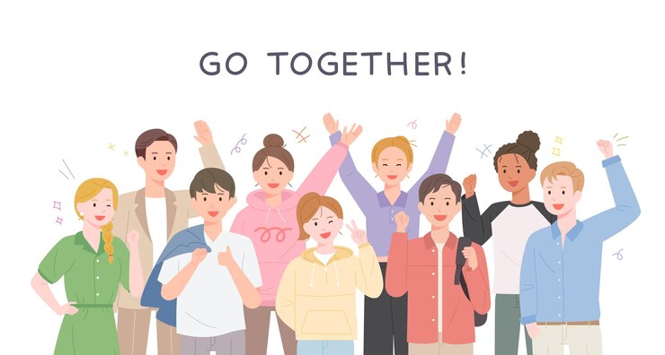 Vector 다양한 인종의 사람들이 응원의 제스처를 취하고 있다