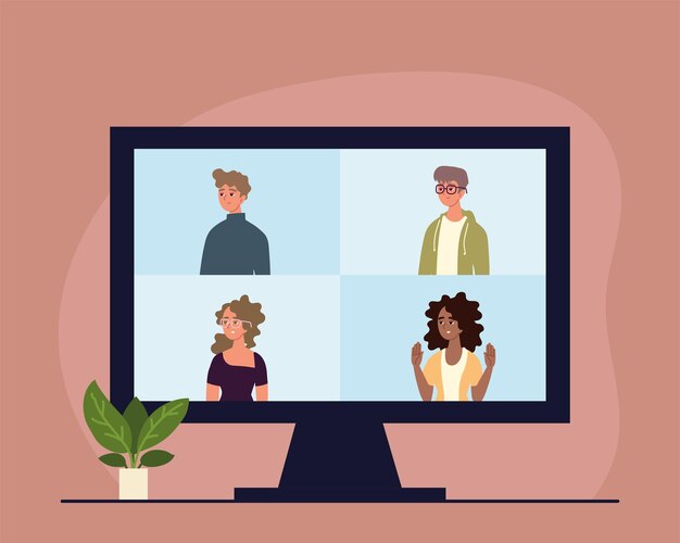 Vector people virtual meeting