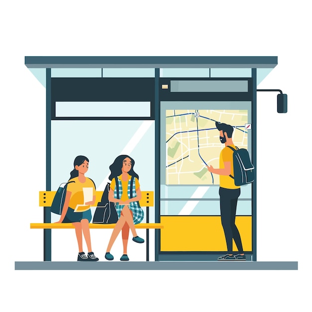 Vector people_waiting_at_bus_stopfemale_and_male