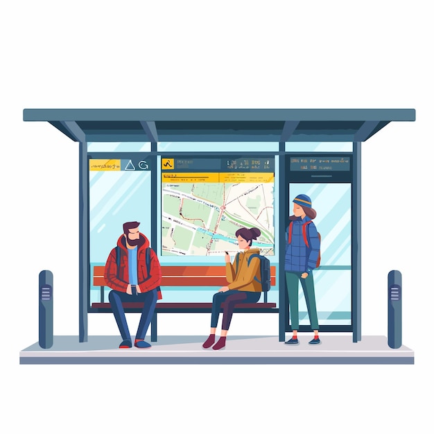 Vector people_waiting_at_bus_stopfemale_and_male