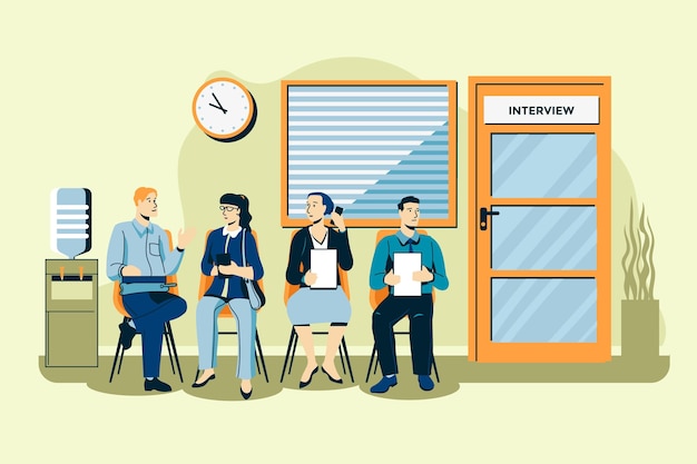 People waiting job interview illustration