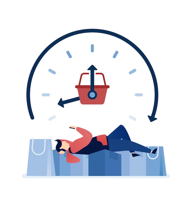 Vector people waiting for the right time to shop online for discounts and vouchers