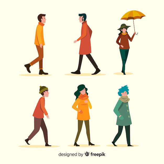 People walking in autumn flat design