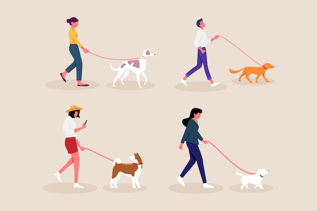 Vector people walking the dog