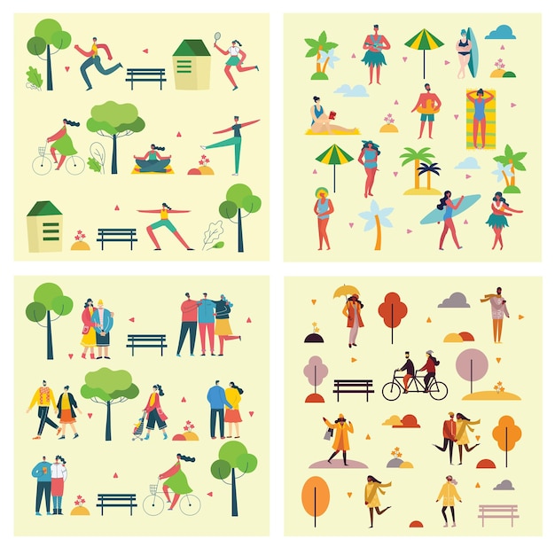 Vector people walking outdoor in the park