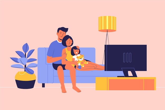 Vector people watching a movie at home