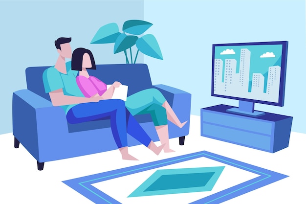 Vector people watching a movie at home