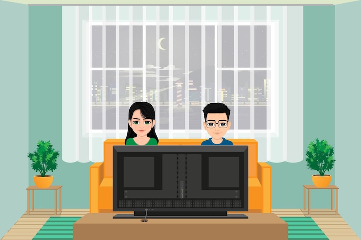 Vector people watching television at home