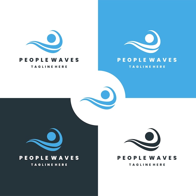 People waves style logo icon design template flat vector