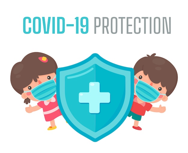 Vector people wear medical masks and keep social distances to prevent the spread of the coronavirus.