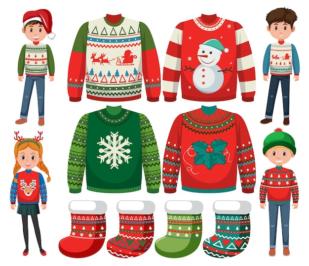 Vector people wearing christmas sweater