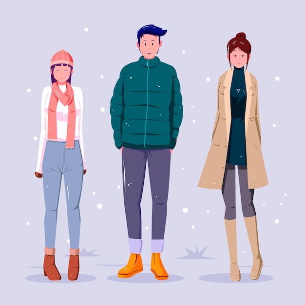 Vector people wearing cozy winter clothes