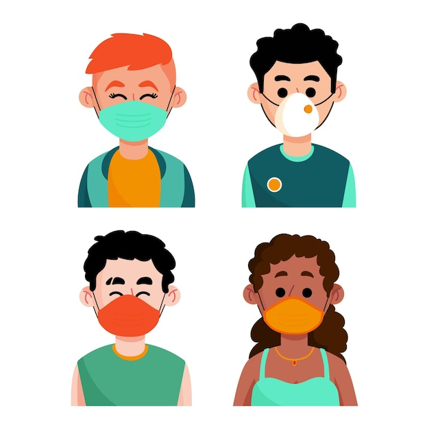 Vector people wearing different face mask types