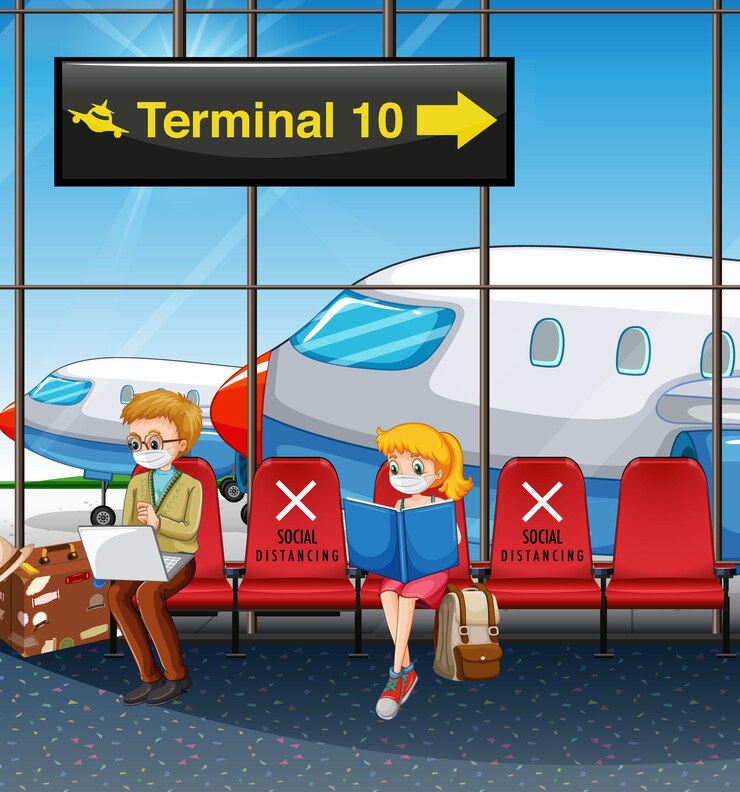 वेक्टर people wearing face mask at the airport