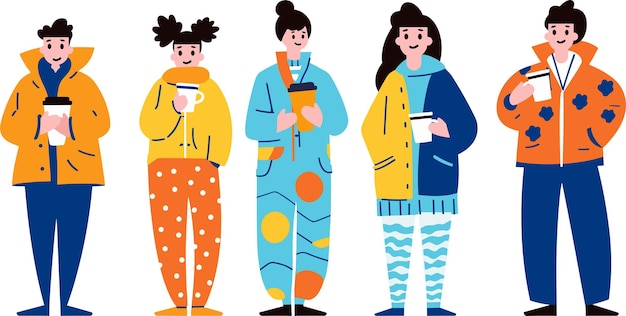 Vector people wearing pajamas flat style isolated on background