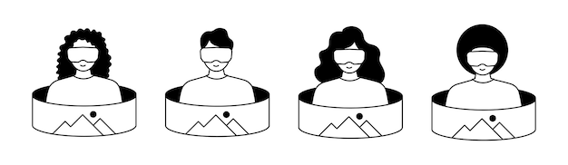 People wearing virtual reality glasses Icon set