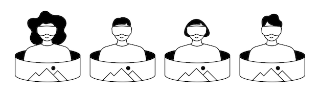 People wearing virtual reality glasses Icon set