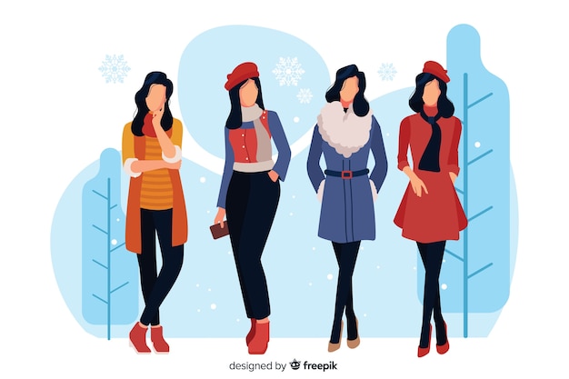 Vector people wearing winter clothes