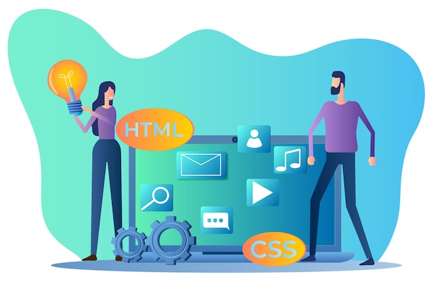 People and web designPeople who create app designsFlat vector illustration