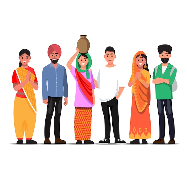 Persone benvenute in india, illustrazione di coppia indiana di cultura diversa