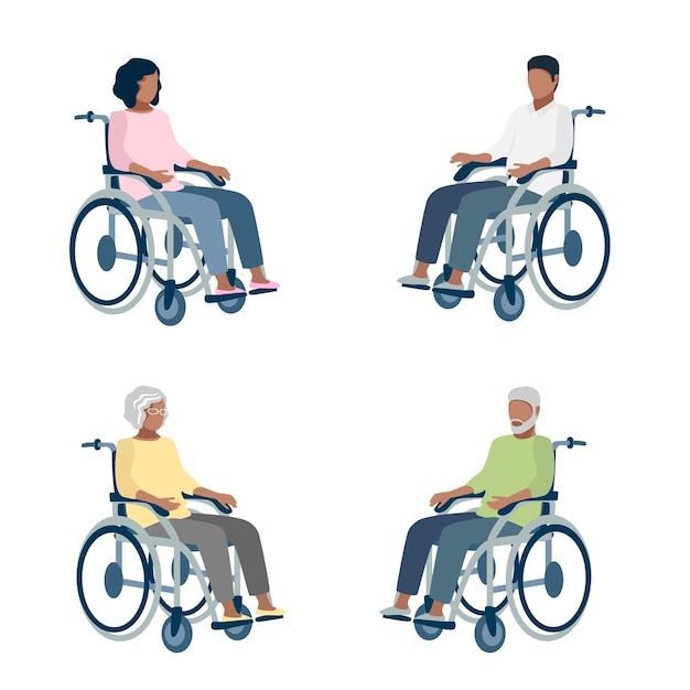 Vector people in wheelchair set