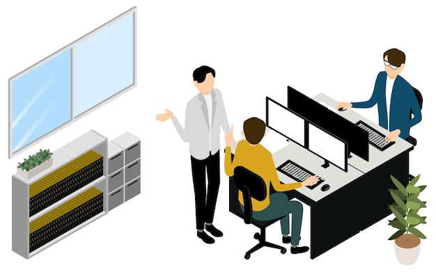 Vector people who communicate in the office isometric