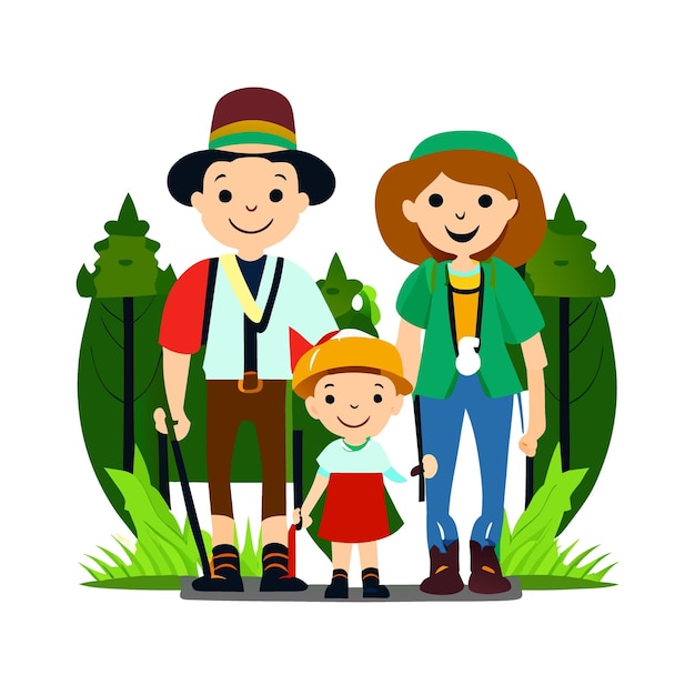 people who enjoy leisurely forest walks on white background vector illustration cartoon