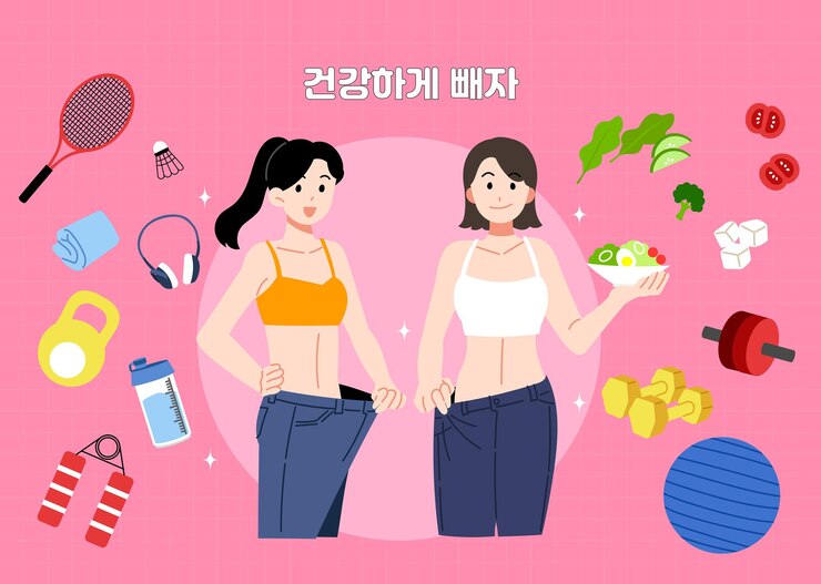 Vector 건강하게 몸무게를 줄이는 사람들 한국인은 건강하게 몸 무게를 줄이자
