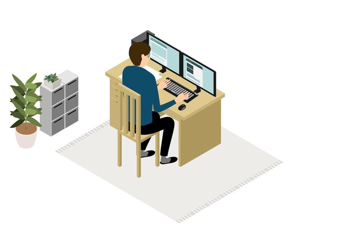 Vector people who work at home with isometric and telework