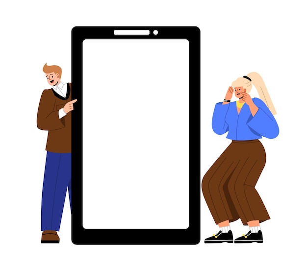 People with blank smartphone screen vector concept