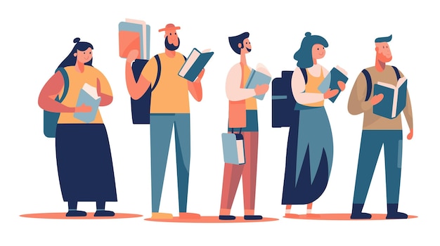 Vector people with books reading concept