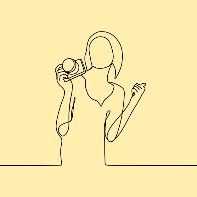 People with camera in single line art