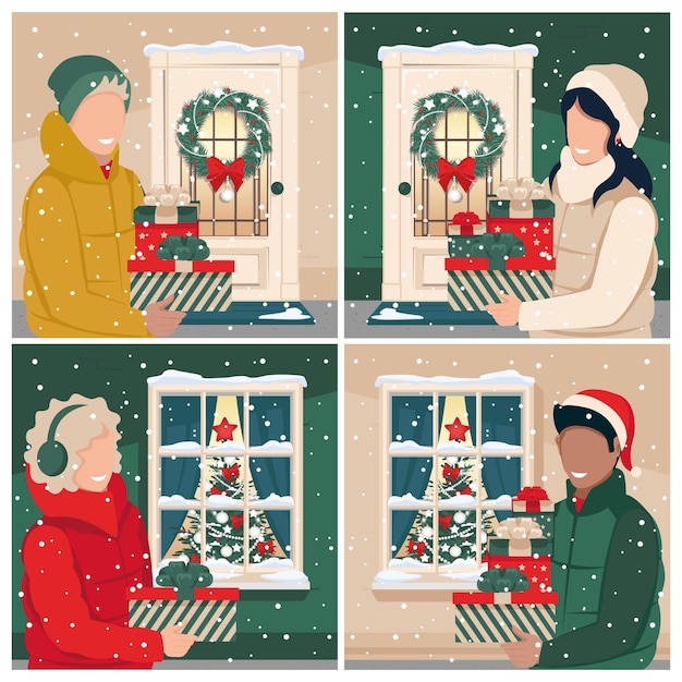 People with Christmas gifts card