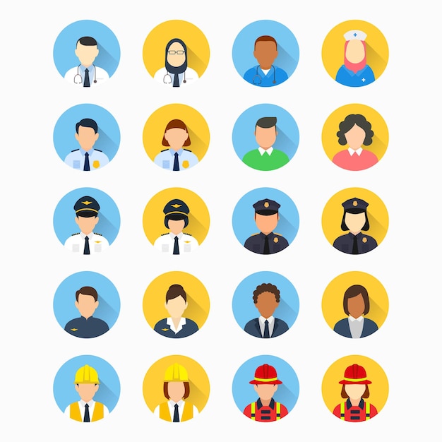 People with different profession with circle icon illustration